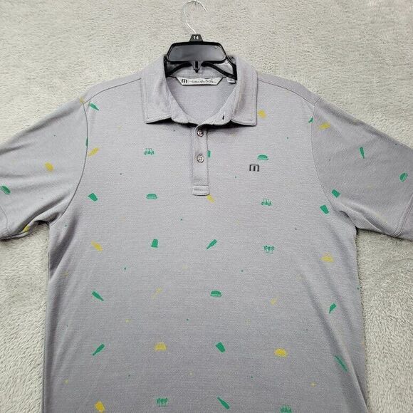 Travis Mathew Polo Shirt Mens Small Gray‎ Golf Performance Hotdog Cookout - Picture 1 of 10